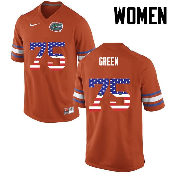 NCAA Florida Gators Chaz Green Women's #75 USA Flag Fashion Nike Orange Stitched Authentic College Football Jersey CUX3264YE